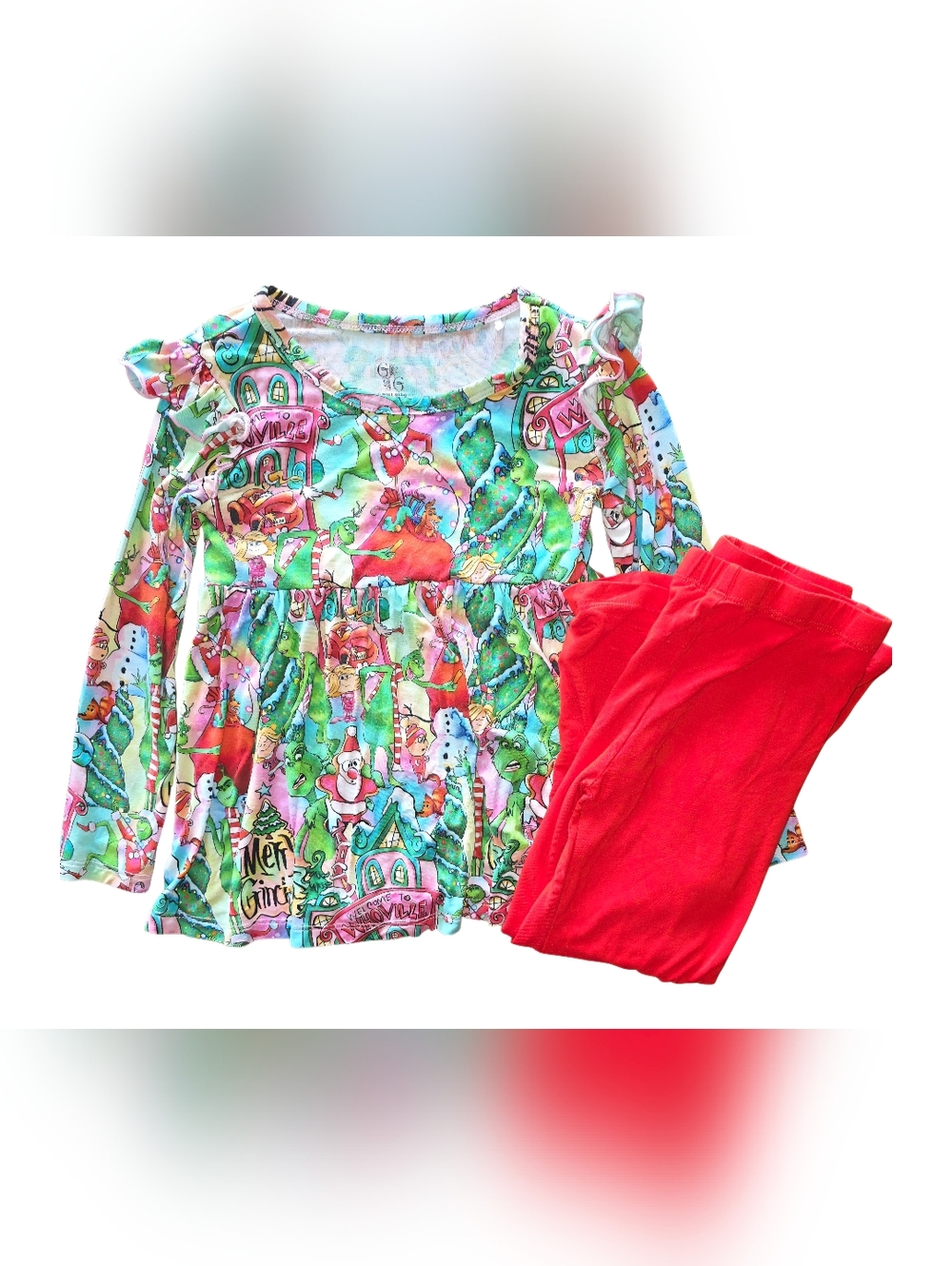 Giggle Gang Boutique Grinch Bamboo Peplum Girls Size 4T